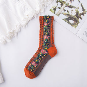 🌻Vintage Embroidered Floral Socks (5 pairs)