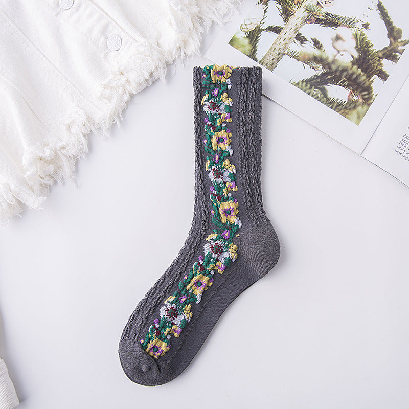 🌻Vintage Embroidered Floral Socks (5 pairs)