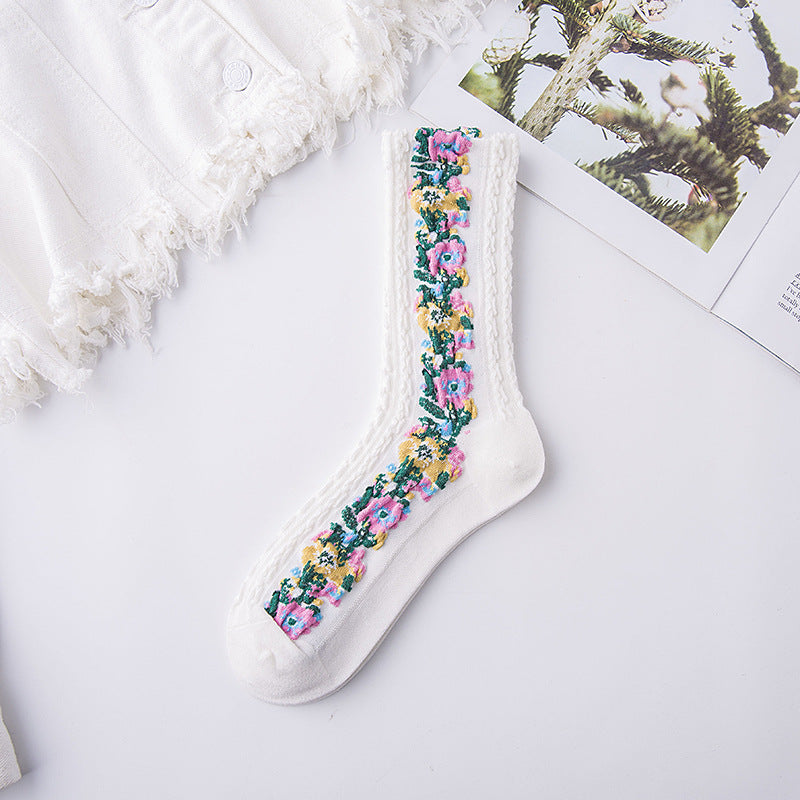 🌻Vintage Embroidered Floral Socks (5 pairs)