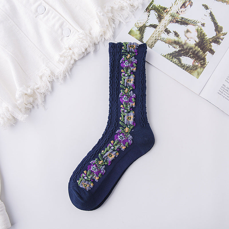 🌻Vintage Embroidered Floral Socks (5 pairs)