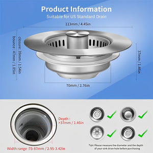 Upgraded 3-in-1 Kitchen Sink Drain Strainer