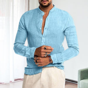 Solid Color Casual Long Sleeve Cotton Shirt