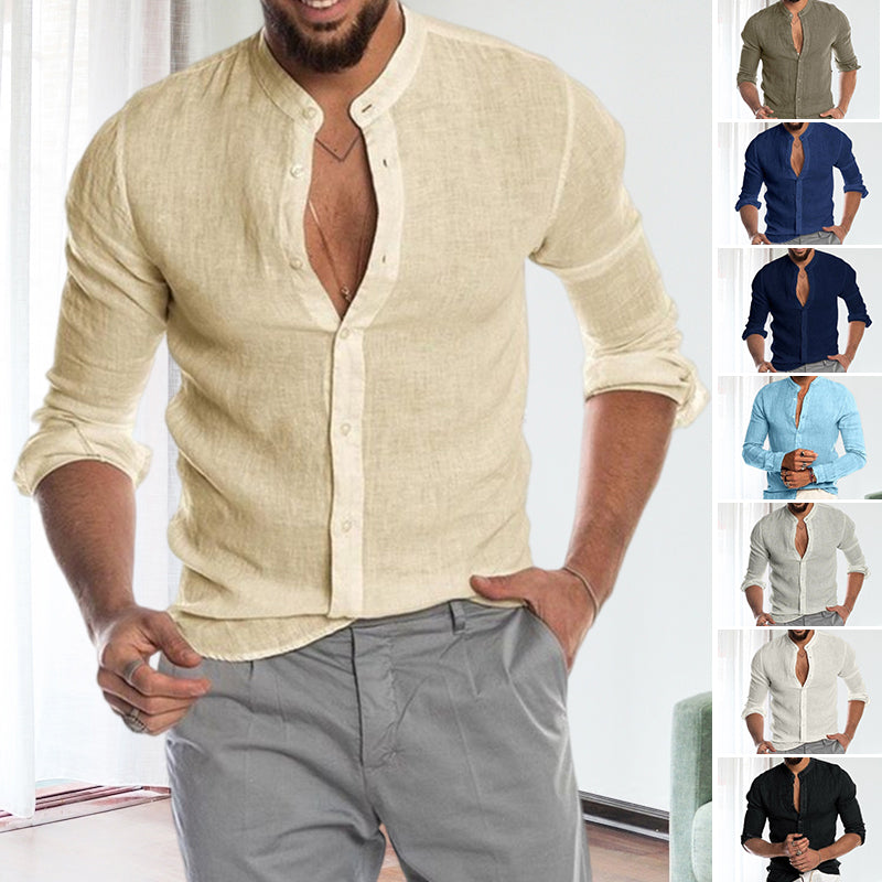 Solid Color Casual Long Sleeve Cotton Shirt